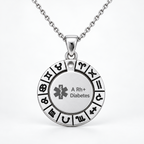 Silver-coloured zodiac pendant with stainless steel chain and medical information engraving