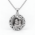 Silver-coloured zodiac pendant with stainless steel chain and personalized photo engraving