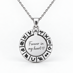 Silver-coloured zodiac pendant with stainless steel chain and personalized text engraving