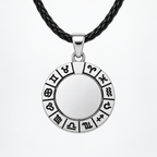 Silver-coloured zodiac engraving pendant with black leather cord